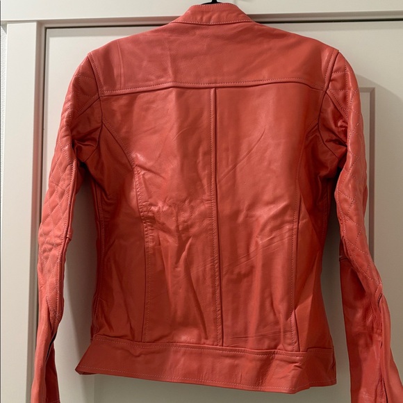 NWT [Leather Skin] Quilted 100% Genuine Leather Moto Jacket in Pink Women’s L - Picture 7 of 15